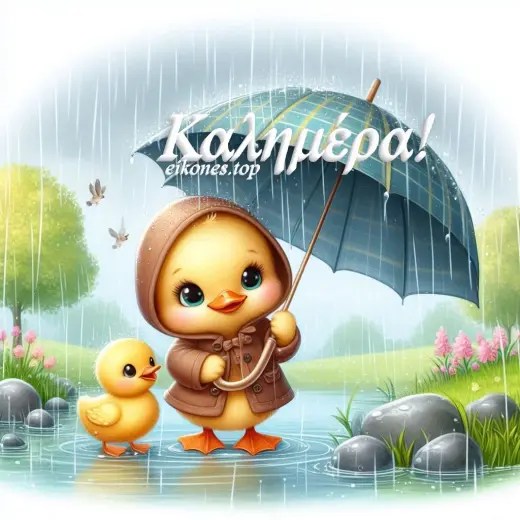 Καλημέρα με Χαριτωμένα Παπάκια στη Βροχή